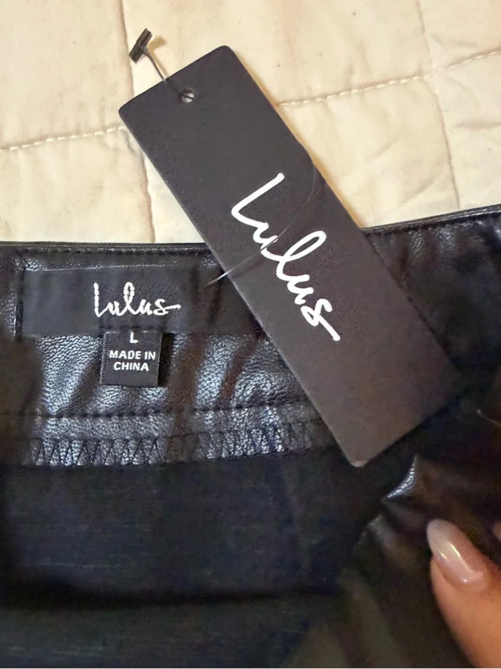 Lulu's Black Faux Leather Mini Skirt with Small Front Slit‎ NWT